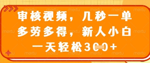 最新审核视频，几秒一单，多劳多得，新人小白一天轻松3张【揭秘】-一起网赚吧