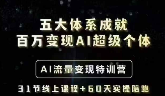 五大体系成就百万变现AI超级个体- AI流量变现特训营，一步一步教你一个人怎么年入百W-一起网赚吧