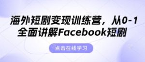 海外短剧变现训练营，从0-1全面讲解Facebook短剧-一起网赚吧