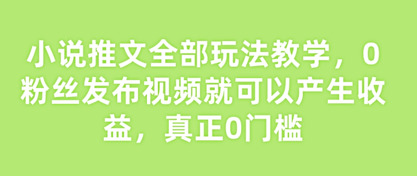 小说推文全部玩法教学，0粉丝发布视频就可以产生收益，真正0门槛-一起网赚吧