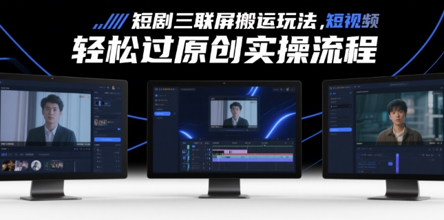 短剧三联屏搬运玩法，短剧搬运轻松过原创实操流程-一起网赚吧