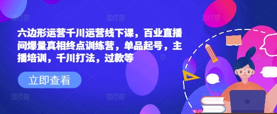 六边形运营千川运营线下课，百业直播间爆量真相终点训练营，单品起号，主播培训，千川打法，过款等-一起网赚吧