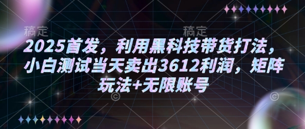 2025首发，利用黑科技带货打法，小白测试当天卖出3612利润，矩阵玩法+无限账号【揭秘】-一起网赚吧