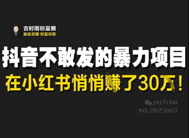 抖音不敢发的暴利项目，在小红书悄悄挣了30W-一起网赚吧