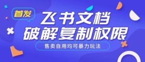首发飞书文档破解复制权限，售卖自用均可暴力玩法-一起网赚吧