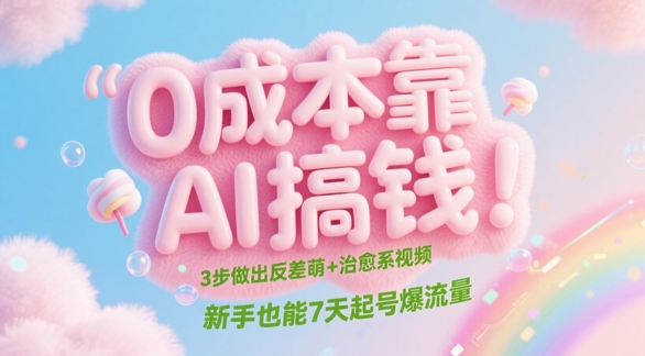 0成本靠AI搞钱！3步做出反差萌+治愈系视频，新手也能7天起号爆流量-一起网赚吧