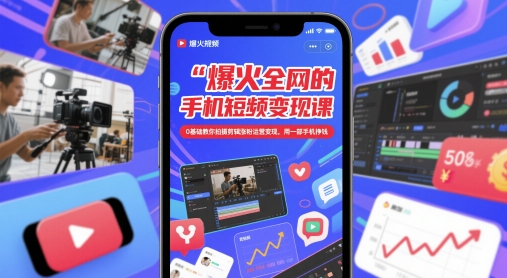 爆火全网的手机短视频变现课，0基础教你拍摄剪辑涨粉运营变现，用一部手机挣钱-一起网赚吧