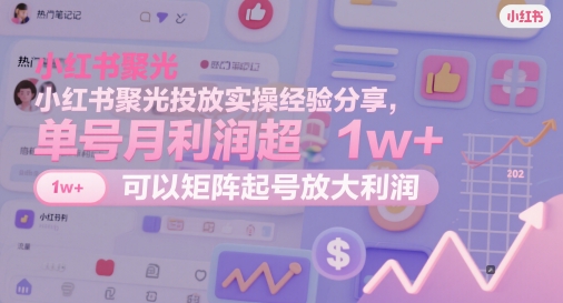 小红书聚光投放实操经验分享，单号月利润超1w+，可以矩阵起号放大利润-一起网赚吧