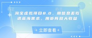 淘宝虚拟项目8.0，用信息差吃透蓝海需求，用矩阵放大收益-一起网赚吧
