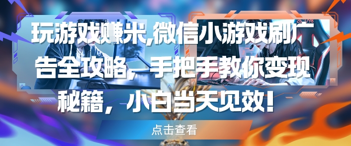 玩游戏挣米，微信小游戏刷广告全攻略，手把手教你变现秘籍，小白当天见效-一起网赚吧