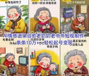 AI情感语录治愈老奶奶老爷爷短视制作,条条10万+,轻松起号变现-一起网赚吧