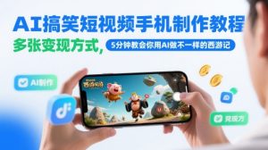 AI搞笑短视频手机制作教程，多张变现方式，5分钟教会你用AI做不一样的西游记-一起网赚吧