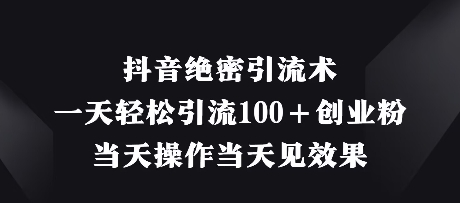 抖音绝密引流术，一天轻松引流100+创业粉，当天操作当天见效果-一起网赚吧