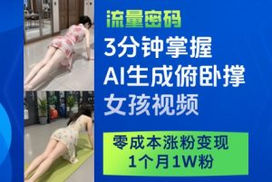 3分钟掌握AI生成俯卧撑女孩视频，零成本涨粉变现，1个月1W粉-一起网赚吧