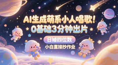 AI生成萌系小人唱歌，0基础3分钟出片，28个作品涨粉8.9W，单条最高19W赞，日入四位数，小白直接抄作业-一起网赚吧