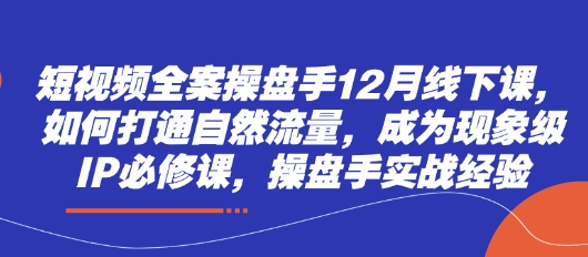 短视频全案操盘手12月线下课，如何打通自然流量，成为现象级IP必修课，操盘手实战经验-一起网赚吧