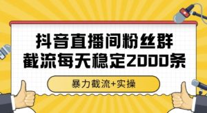 抖音直播间粉丝群暴力截流，一台电脑每天稳定2000条数据，暴力截流+实操 【揭秘】-一起网赚吧