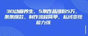 3D动画养生，5条作品涨粉5万，条条爆款，制作流程简单，私域变现能力强-一起网赚吧