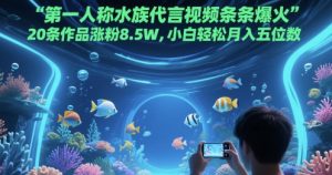第一人称水族代言视频条条爆火，20条作品涨粉8.5W，小白轻松月入五位数-一起网赚吧