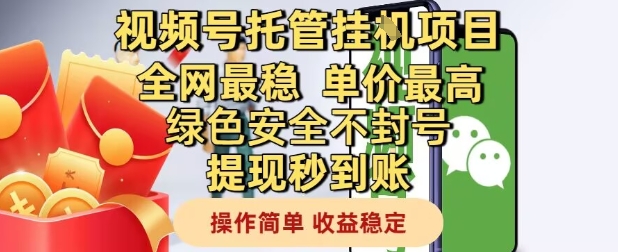 视频号托管挂G项目全网最稳，单价最高，绿色安全不封号提现秒到账，操作简单，收益稳定【揭秘】-一起网赚吧