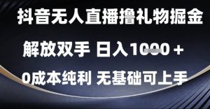抖音无人直播撸礼物掘金，解放双手，日入1k，0成本纯利，无基础可上手【揭秘】-一起网赚吧