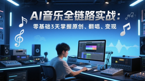 AI音乐全链路实战变现课：零基础3天掌握原创、翻唱、变现-一起网赚吧