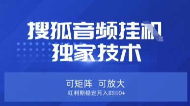 【搜狐音频挂G】独家技术，可矩阵可放大，红利期稳定月入8k【揭秘】-一起网赚吧