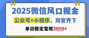 2025微信风口掘金,公众号+小程序双管齐下,单日稳定变现1k+【揭秘】-一起网赚吧
