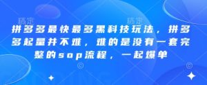 拼多多最快最多黑科技玩法，拼多多起量并不难，难的是没有一套完整的sop流程，一起爆单!-一起网赚吧