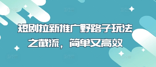 短剧拉新推广野路子玩法之截流，简单又高效-一起网赚吧