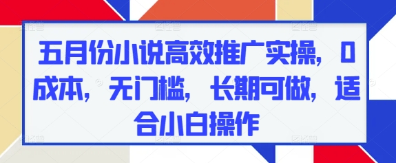 五月份小说高效推广实操，0成本，无门槛，长期可做，适合小白操作-一起网赚吧