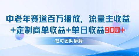 中老年赛道百万播放+流量主收益+定制收益，单日收益9张-一起网赚吧