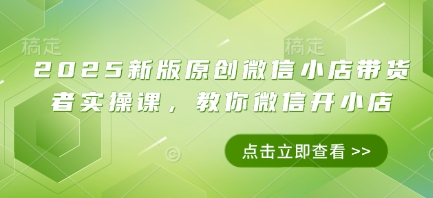 2025新版原创微信小店带货者实操课，教你微信开小店-一起网赚吧