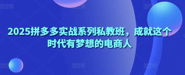2025拼多多实战系列私教班，成就这个时代有梦想的电商人-一起网赚吧