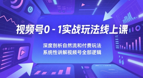 视频号0-1实战玩法线上课，深度剖析自然流和付费玩法，统性讲解视频号全部逻辑-一起网赚吧