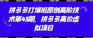 拼多多打爆班原创高阶技术第43期,拼多多高价虚拟项目-一起网赚吧
