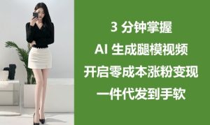 3分钟掌握AI生成腿模视频，开启零成本涨粉变现，一件代发到手软-一起网赚吧