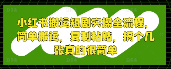 小红书搬运短剧实操全流程，简单搬运，复制粘贴，搞个几张真的很简单-一起网赚吧