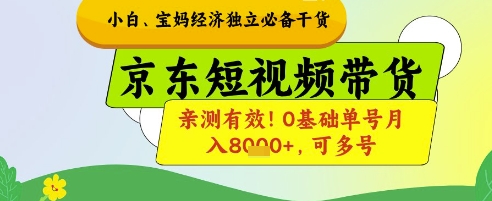 小白宝妈经济独立必备干货，京东短视频带货，亲测有效!0基础单号月入8k+，可多号【揭秘】-一起网赚吧
