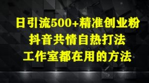 日引流500+精准创业粉，抖音共情自热打法，工作室都在用的方法-一起网赚吧