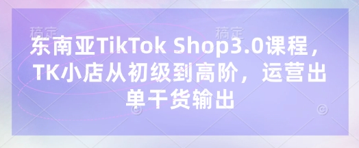 东南亚TikTok Shop3.0课程，TK小店​从初级到高阶，运营出单干货输出-一起网赚吧