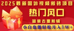 2025最新视频搬砖项目，热门风口，简单去重剪辑，小白也能轻松月入过W-一起网赚吧