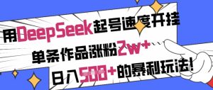 用DeepSeek起号速度开挂，单条作品涨粉2w+，日入5张+的暴利玩法-一起网赚吧