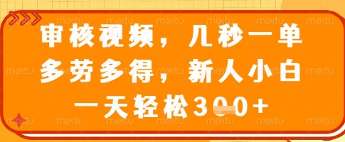 审核视频，几秒一单，多劳多得，新人小白一天轻松3张【揭秘】-一起网赚吧