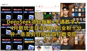 DeepSeek项目拆解+卡通数字人，4月新玩法日引200+创业粉十分钟一条混剪日稳定四位数变现-一起网赚吧