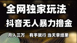 全网独家玩法抖音无人暴力撸金，月入3W，有手就行，当天拿结果【揭秘】-一起网赚吧