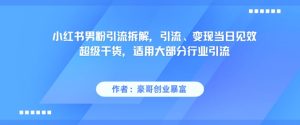 小红书男粉引流拆解，引流、变现当日见效超级干货，适用大部分行业引流-一起网赚吧