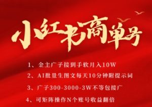 小红书商单号，AI轻松制作PLOG图文，商单接到手软3张-3k一条，每天轻松十分钟，矩阵n个账号，月入几个W-一起网赚吧