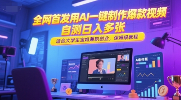 全网首发用AI一键制作爆款视频，自测日入多张，适合大学生宝妈兼职创业，保姆级教程-一起网赚吧