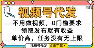 视频号代发，不用做视频，0门槛要求，领取发布就有收益，单价高，任务没有无上限【揭秘】-一起网赚吧